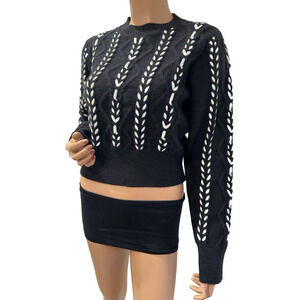 Cammense Sweater Size m/L Knit Black And White knitting Striped Long Sleeve